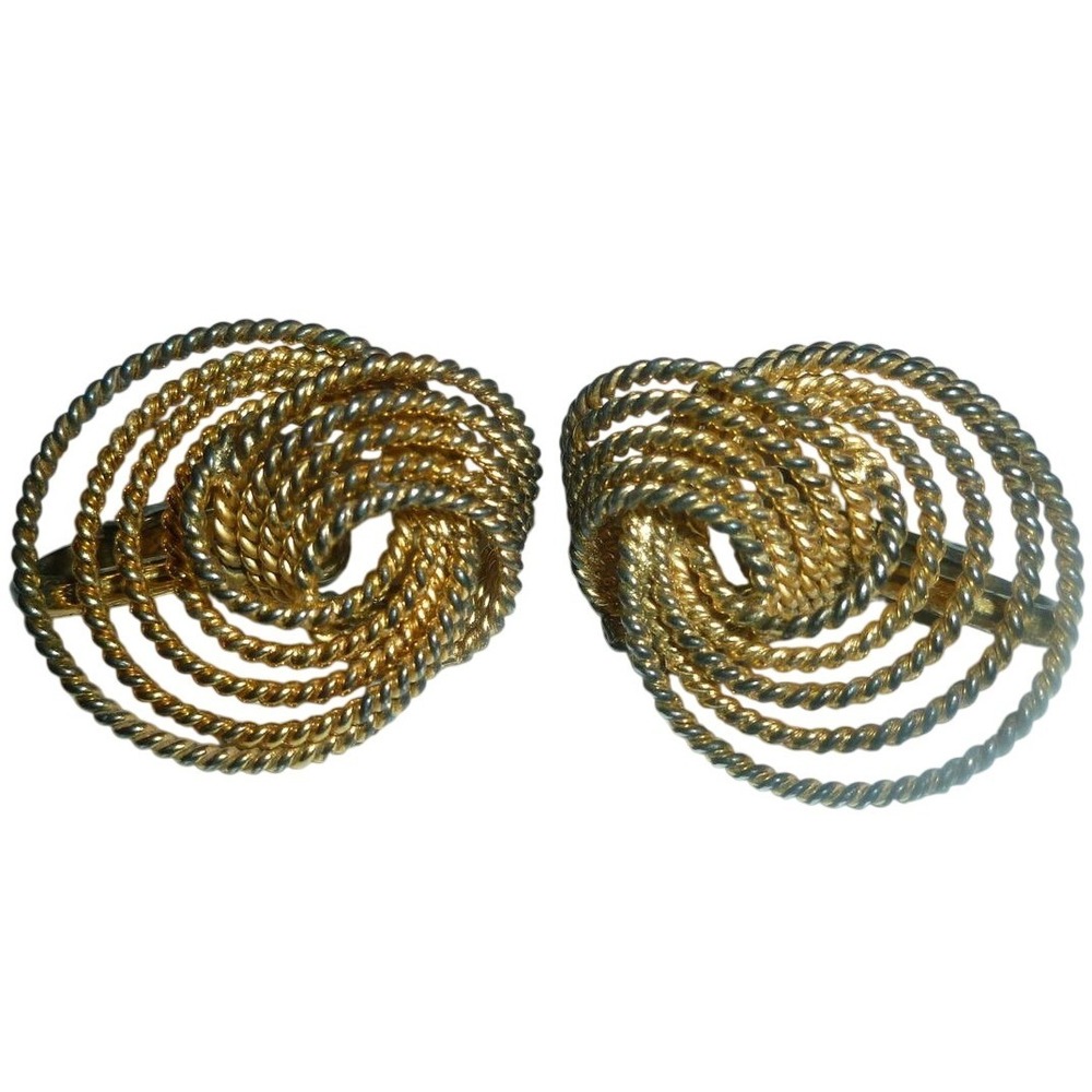 Vintage Gold Tone Twisted Rope Knot Clip On Earrings Napier Sterling Silver
